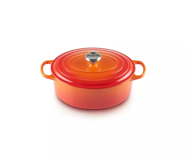Ketaus puodas ovalus 27 cm / 4,1 l oranžinis