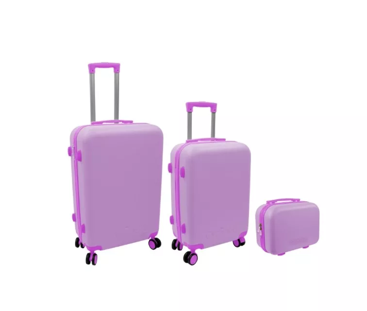 Комплект чемоданов из 3 шт 60L (42x25x64cm) + 43L (36x23x56cm) + 15L (24x17x33cm) розовый