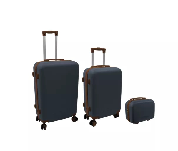 Комплект чемоданов из 3 шт 60L (42x25x64cm) + 43L (36x23x56cm) + 15L (24x17x33cm) серый