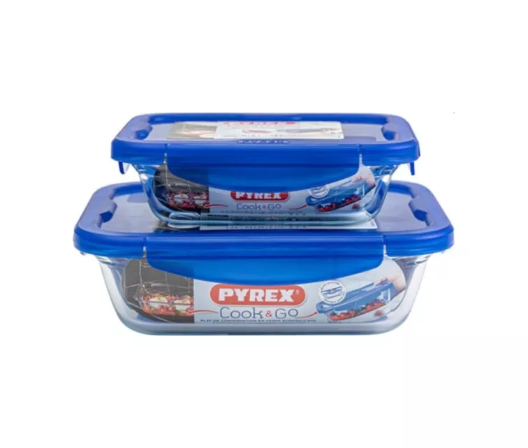 Stiklinių indų su dangteliais, 2 vnt. rinkinys „Cook&Go“
