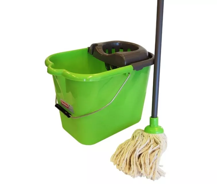 Ведро овальное 15л с прессом, металлической ручкой и набором для швабры