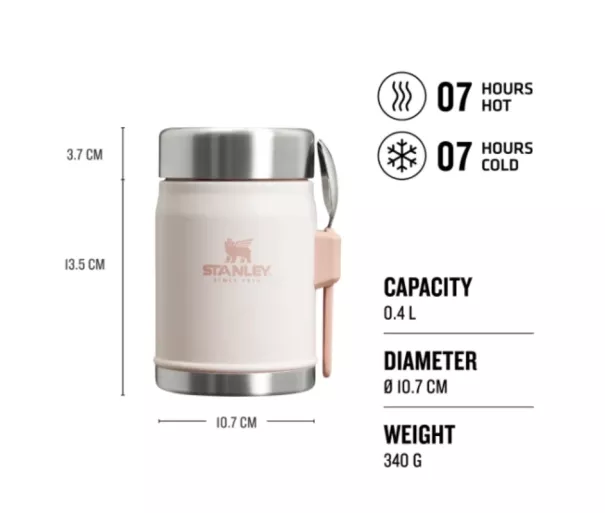 Термос пищевой The Legendary Food Jar + Spork 0,4 л светло-розовый