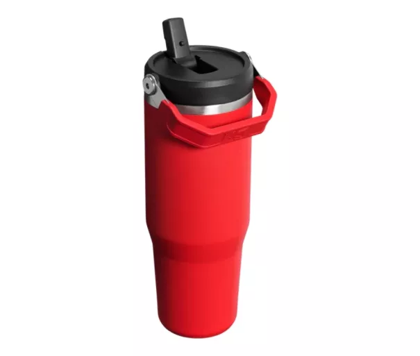 Термокружка с трубочкой IceFlow Flip Straw 2.0 Tumbler 0.89L темно-красного цвета