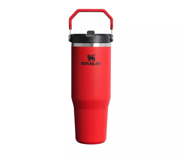 Термокружка с трубочкой IceFlow Flip Straw 2.0 Tumbler 0.89L темно-красного цвета
