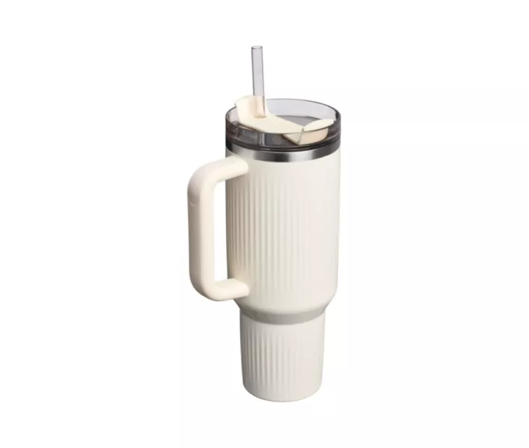 Termosinis puodelis su šiaudeliu „The Quencher H2.0 Fluted Tumbler“ 1,18 l blizgios kreminės spalvos