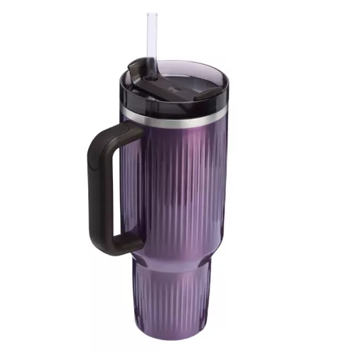 Thermos mug with straw The Quencher H2.0 Fluted Tumbler 1.18L glossy light purple