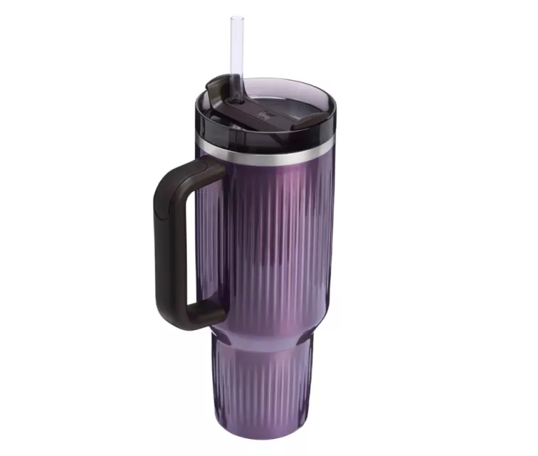Thermos mug with straw The Quencher H2.0 Fluted Tumbler 1.18L glossy light purple