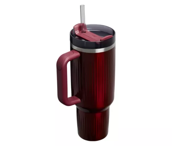 Thermos mug with straw The Quencher H2.0 Fluted Tumbler 1.18L glossy maroon