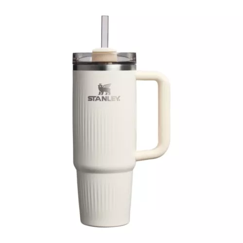 Thermos mug with straw The Quencher H2.0 Fluted Tumbler 0.89L in glossy cream color