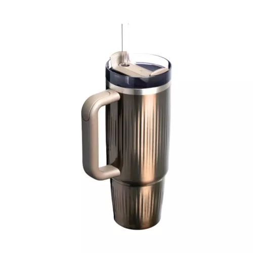 Thermos mug with straw The Quencher H2.0 Fluted Tumbler 0.89L metallic brown