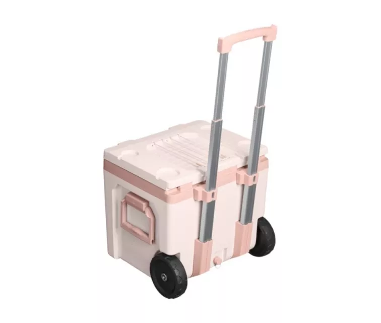 Aukstuma kaste ar riteņiem The Easy-Carry Outdoor Wheeled Cooler 47L gaiši rozā