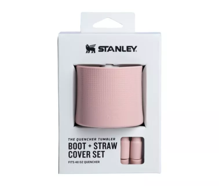 2 apsauginių dangtelių ir šiaudelių rinkinys termoso puodeliams 1,18 l „The Quencher Boot“ + šiaudelio formos dangtelis, šviesiai rožinis