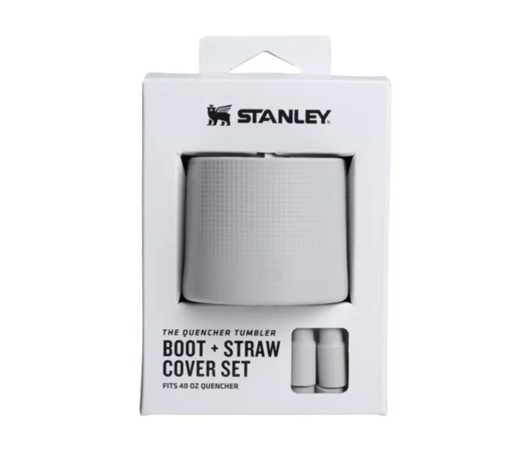 2 apsauginių dangtelių ir šiaudelių rinkinys termoso puodeliams 1,18 l „The Quencher Boot“ + šiaudelio formos dangtelis, šviesiai pilkas