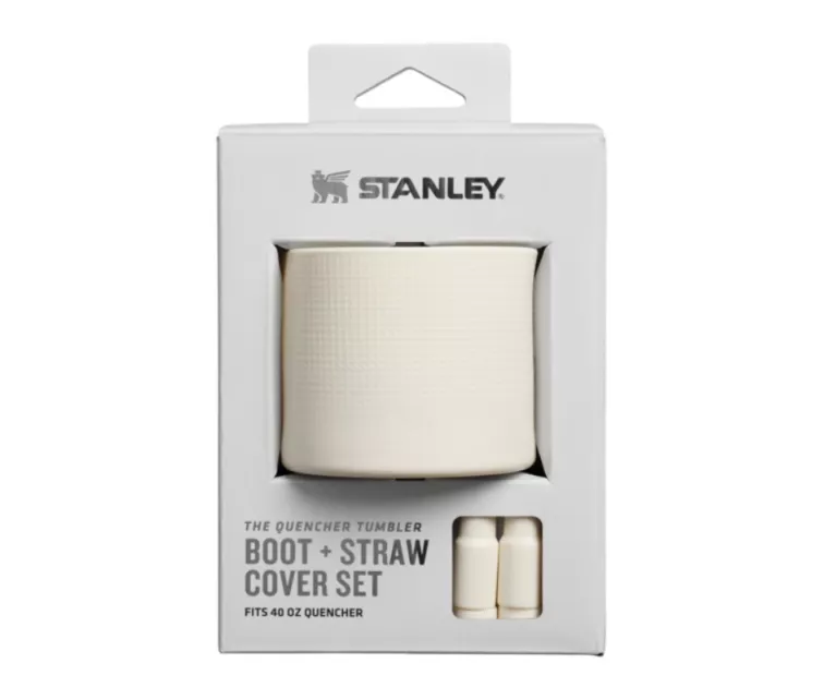 2 apsauginių dangtelių ir šiaudelių rinkinys termo puodeliams 1,18 l „The Quencher Boot“ + šviesiai kreminės spalvos šiaudelio formos antgalis