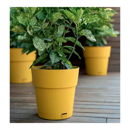 Flower pot with tray Ethica Ø15x15cm mustard yellow