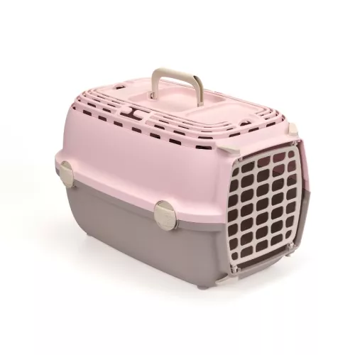 Transport cage Horizon 1 with plastic door 48x32x30cm pink/gray