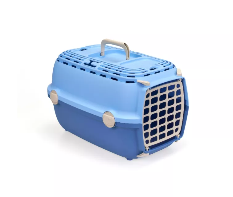 Transport cage Horizon 1 with plastic door 48x32x30cm light blue/blue