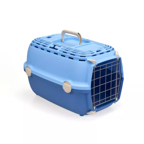 Transport cage Horizon 1 with metal door 48x32x30cm light blue/blue