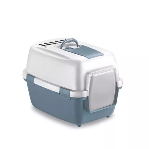Закрытый кошачий туалет WivaCatt 55x40x40см белый/синий