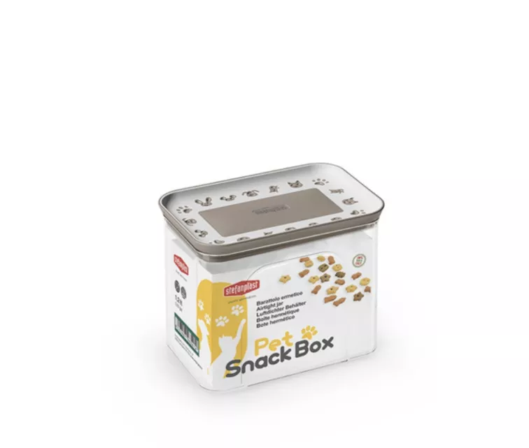 Rectangular hermetic container for pet food storage 1.2L 10x15.5x12cm white/light gray