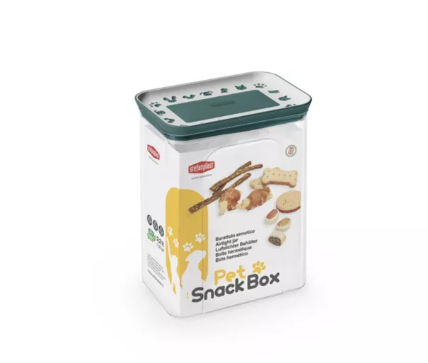 Rectangular hermetic container for pet food storage 2.2L 10x15.5x19.5cm white/green