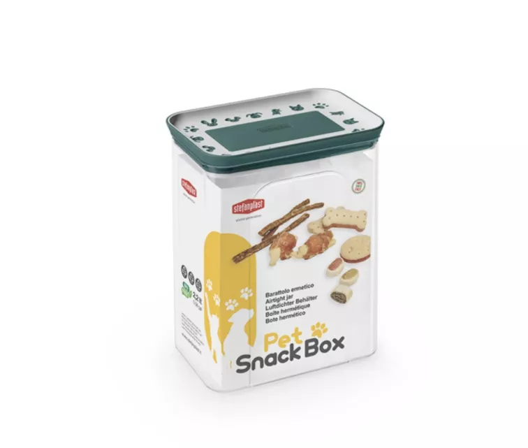 Rectangular hermetic container for pet food storage 2.2L 10x15.5x19.5cm white/green