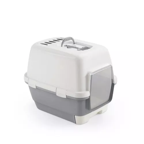 Кошачий туалет закрытый Cathy Clever & Smart 58x45x48см белый/серый