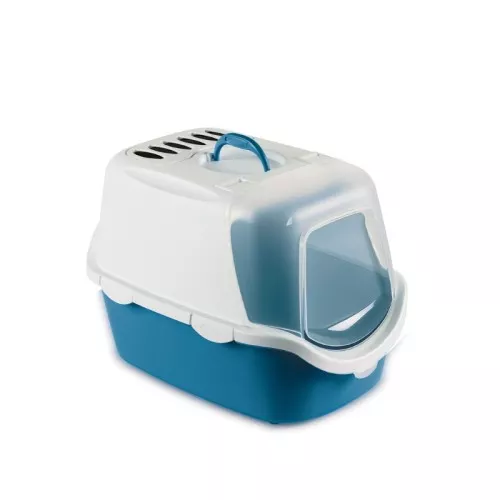 Кошачий туалет закрытый Cathy Easy Clean 56x40x40см белый/синий