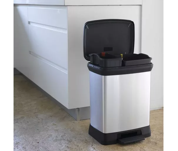 Metalinė atliekų dėžė su pedalais "Deco Bin Duo" 10+18L sidabrinė