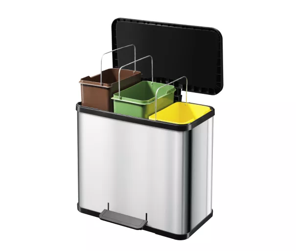 Waste sorting bin with pedal Öko trio Plus L / 3x9L / stainless steel
