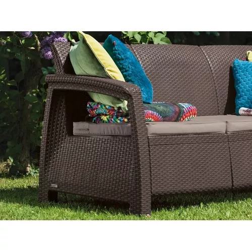 Садовый диван трехместный Corfu Love Seat Max коричневый