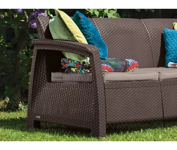Corfu Love Seat Max brown three-seater garden sofa
