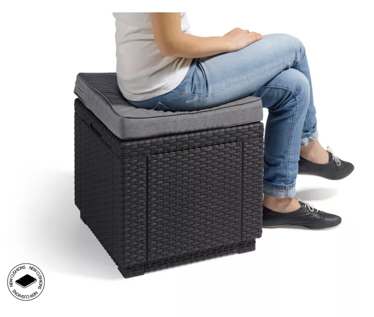 Садовый стул / ящик для хранения Куб с подушкой серый