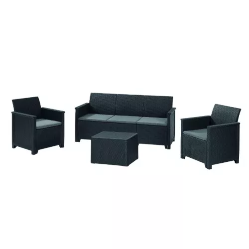 Sodo baldų komplektas "Elodie", 5 sėdimų vietų, su stalu/saugykla, pilkos spalvos