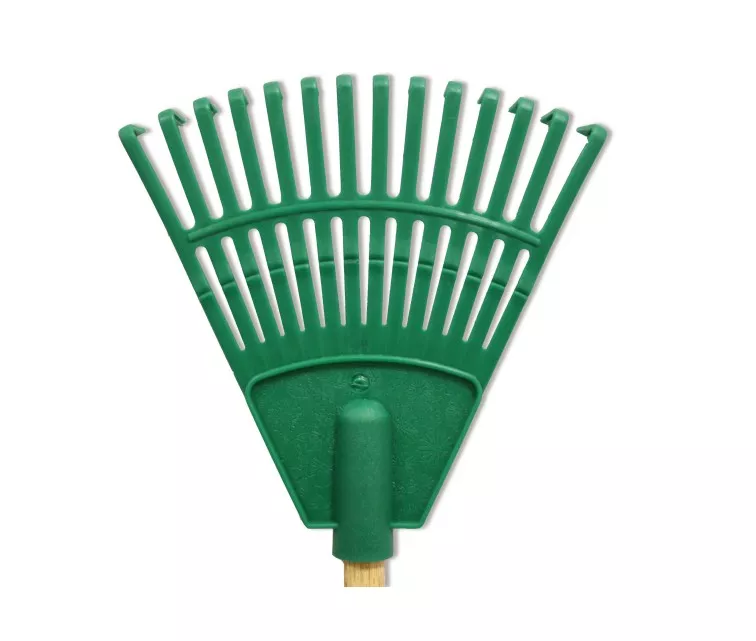 Маленькая грабля с ручкой зеленая 20cм (с 14 зубьями)