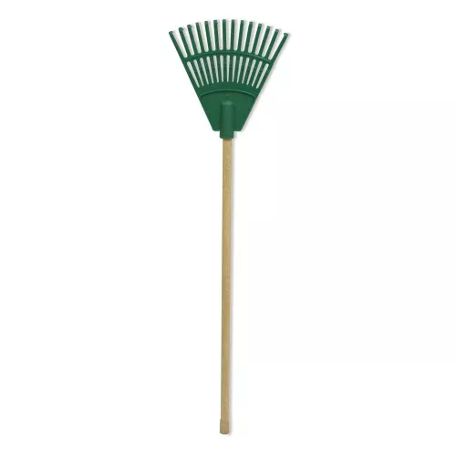 Маленькая грабля с ручкой зеленая 20cм (с 14 зубьями)