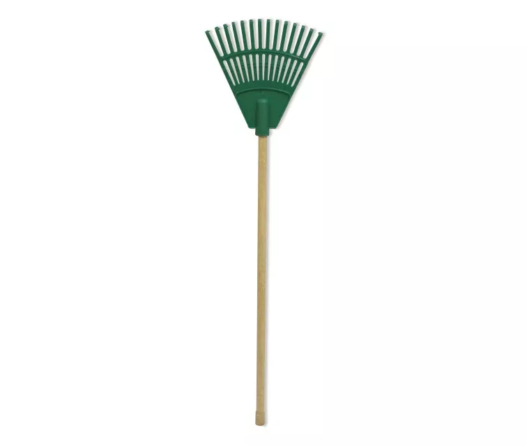 Маленькая грабля с ручкой зеленая 20cм (с 14 зубьями)