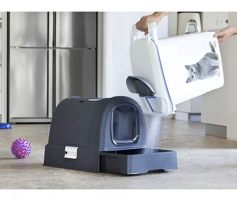 Dėžutė su dangteliu kačių kraikui 51x38,5x40cm pilka