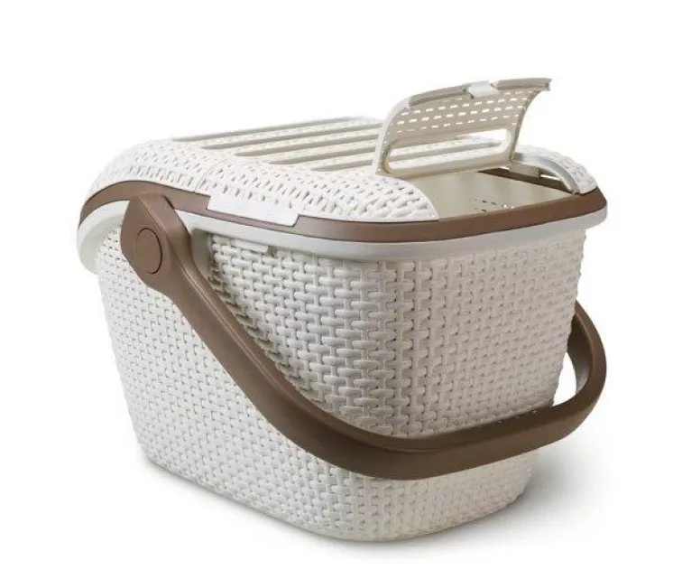 Dėžė augintiniams vežti 51x38x33cm kreminės spalvos