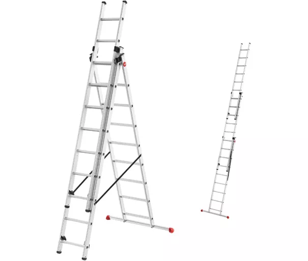 ProfiStep Combi kombinuoti laiptai su papildomu pakopų rinkiniu / aliuminis / 3x9 pakopos