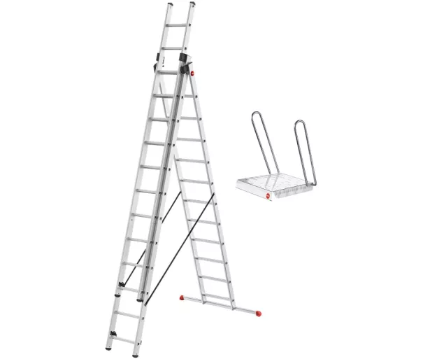 ProfiStep Combi kombinuoti laiptai su papildomu pakopų rinkiniu / aliuminis / 3x12 pakopų