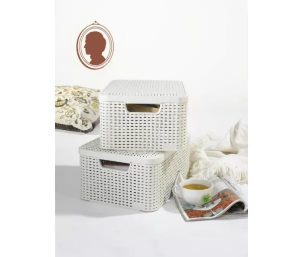 Dėžutė su dangteliu Style M 39,3x29,3x18,7cm kreminės spalvos