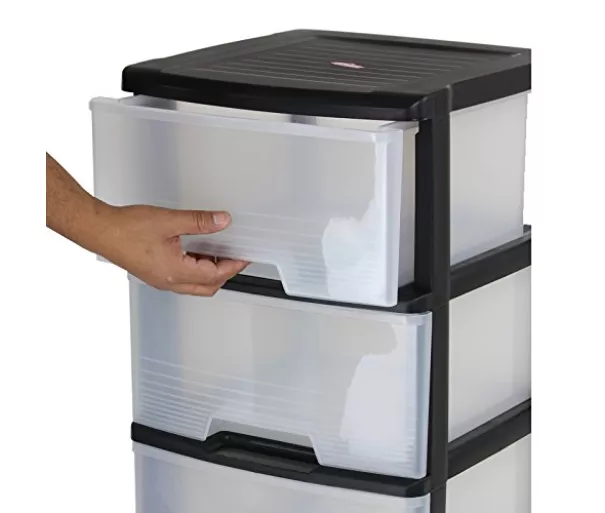 Atvilktņu sistēma ar 4 atvilktnēm 20L Drawer System 37x39x80,5cm melna/caurspīdīga