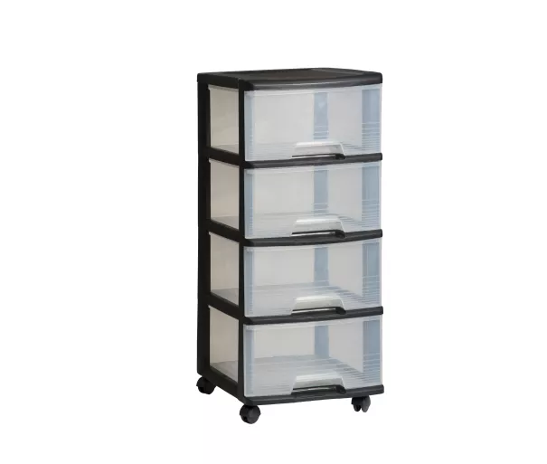 Atvilktņu sistēma ar 4 atvilktnēm 20L Drawer System 37x39x80,5cm melna/caurspīdīga
