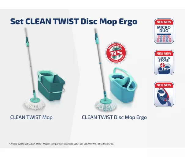 Leifheit Clean Twist Disc Mop Ergo grindų valymo rinkinys, 3 dalys