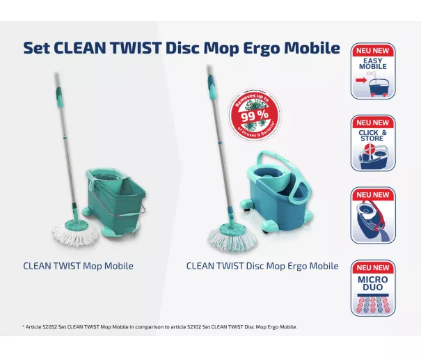 LEIFHEIT Floor Cleaning Set Clean Twist Disc Mop Ergo Mobile
