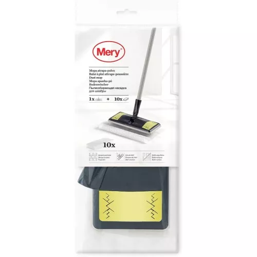 Floor brush for dust collection Dust Mop 25.8x10.5cm with 10 cloths 29.5x21.5cm