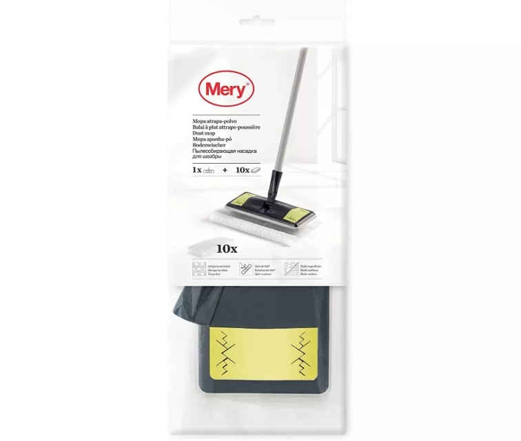 Floor brush for dust collection Dust Mop 25.8x10.5cm with 10 cloths 29.5x21.5cm