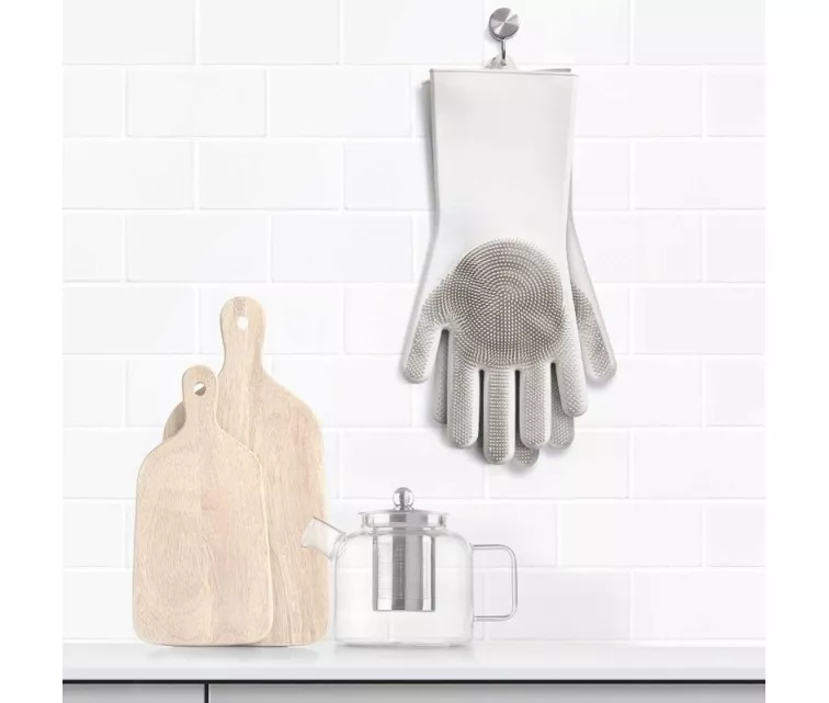 Silikoninės valymo pirštinės 2vnt. 34,5x15,5x2,6cm šviesiai pilkos spalvos