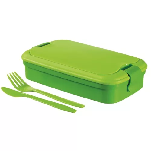 Food bowl rectangle with cutlery 1,4L Lunch&Go green